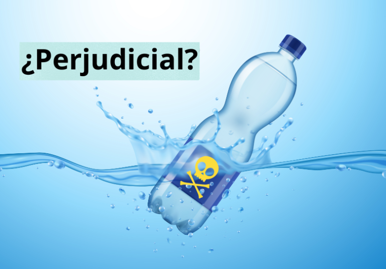 Botella de agua con símbolo de advertencia